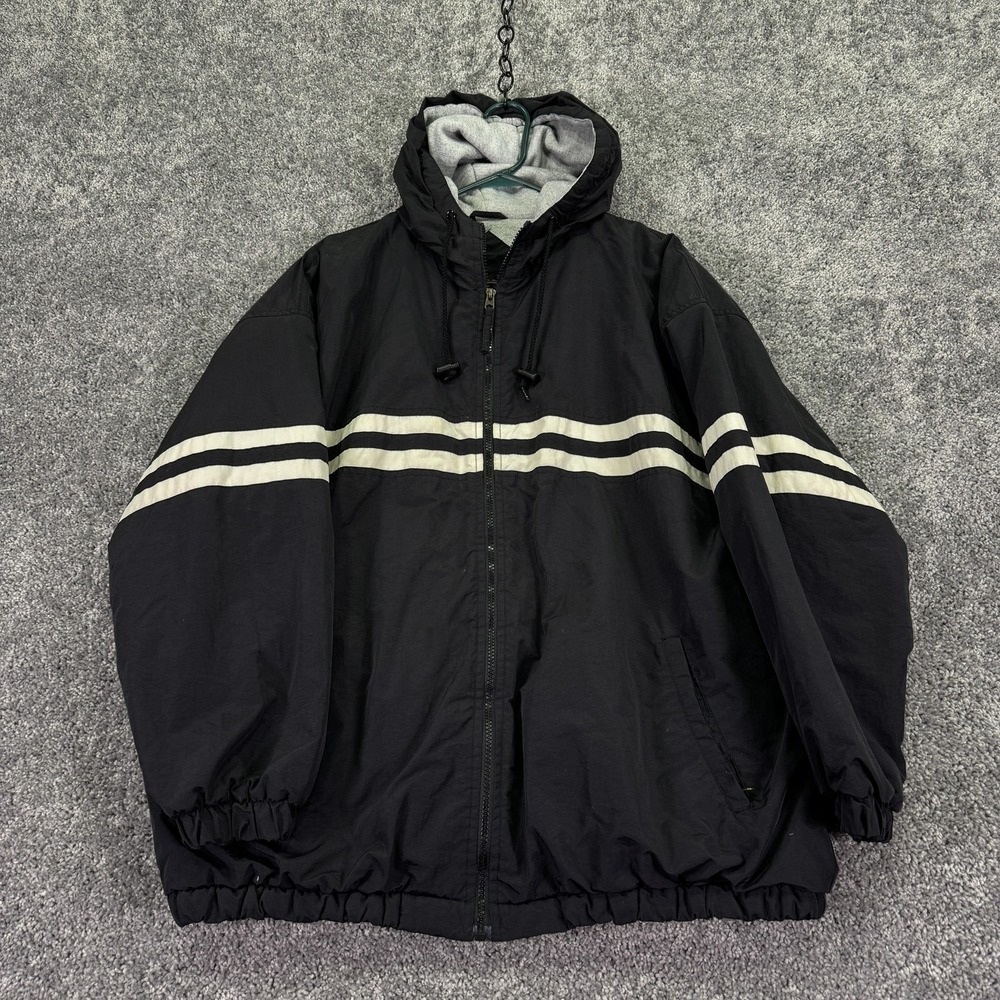 Vtg New York Classics Jacket Womens 18 Black Hooded Stripe Full Zip Lined Casual